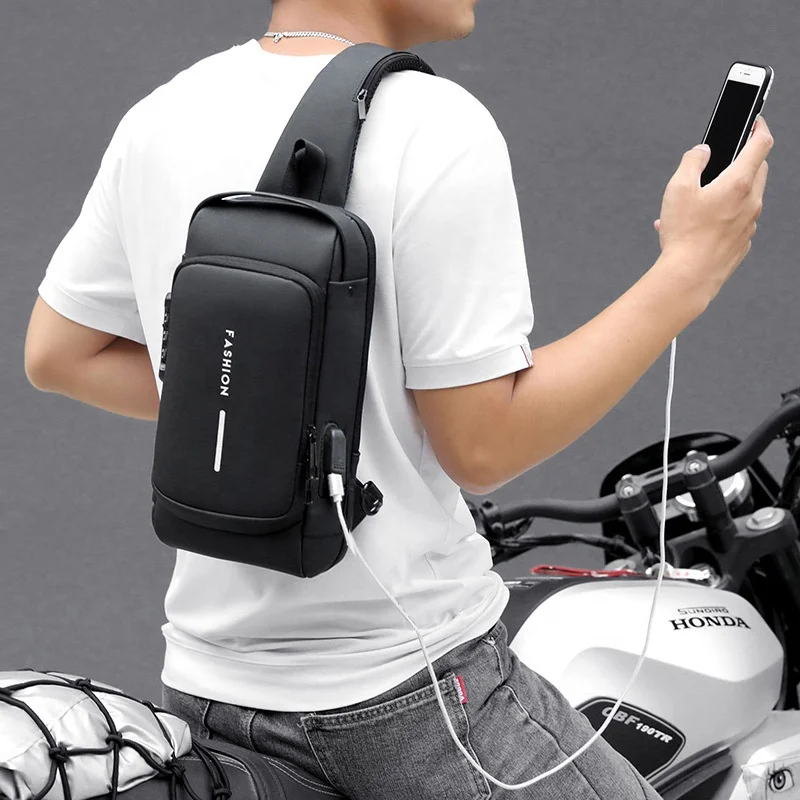 Best Selling Fashion Waterproof Motorcycle Anti-theft Chest Bag USB Men Crossbody Sling Bag Men Crossbody Bag For Men