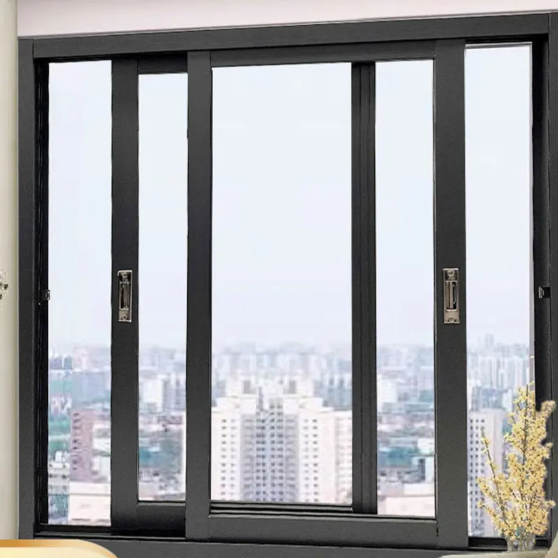 Double leaf aluminium 6mm double glazed laminated gray glass sliding windows with mosquito net