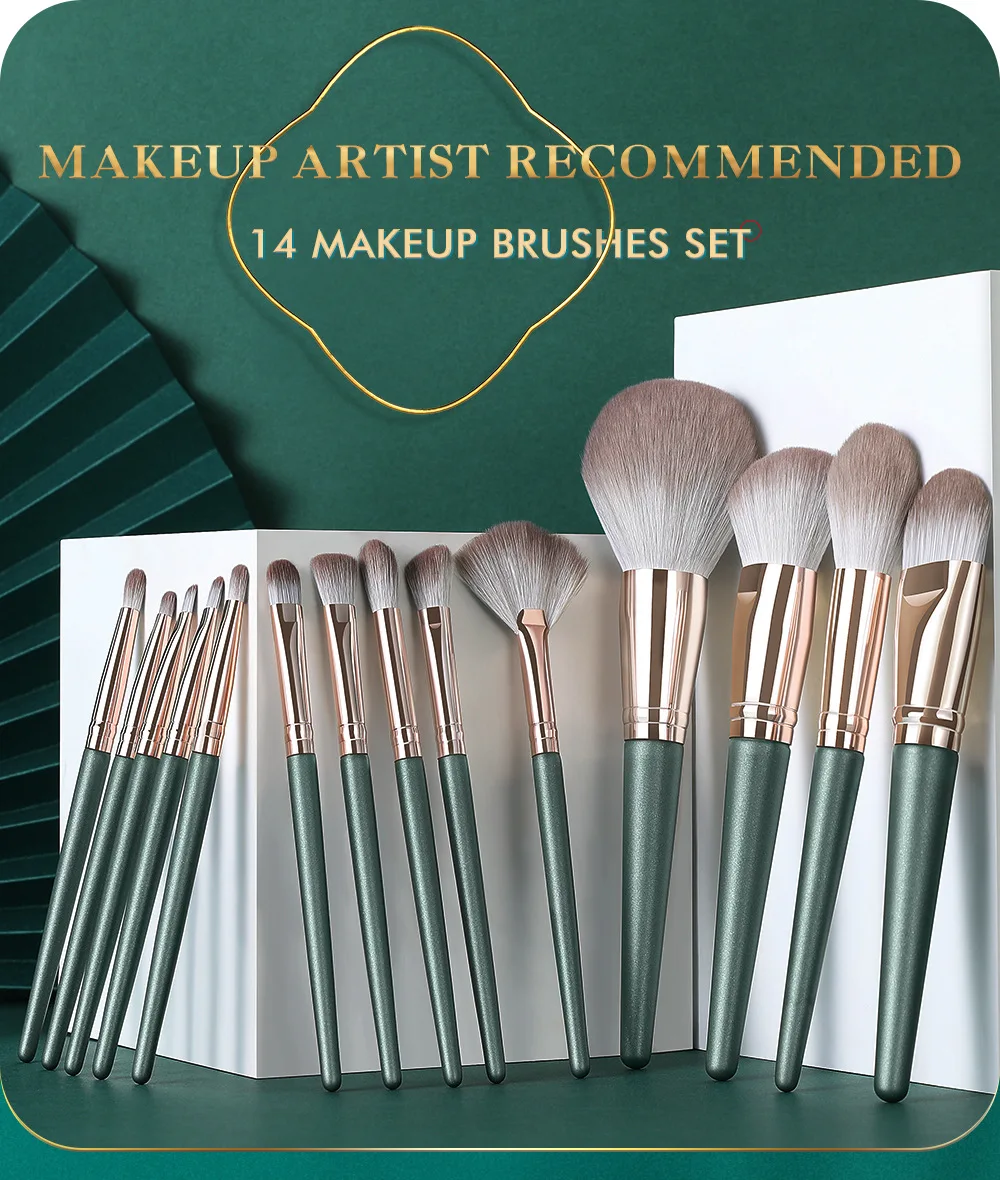 14 Makeup Brush Sets Concealer Foundation Blush Powder Blending Makeup Brush Eye Shadow Fan Highlighter Brush