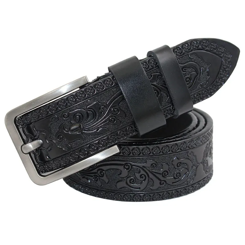 embossed leather belt factory direct sale fashion designer retro engraved western leather belts for man and woman