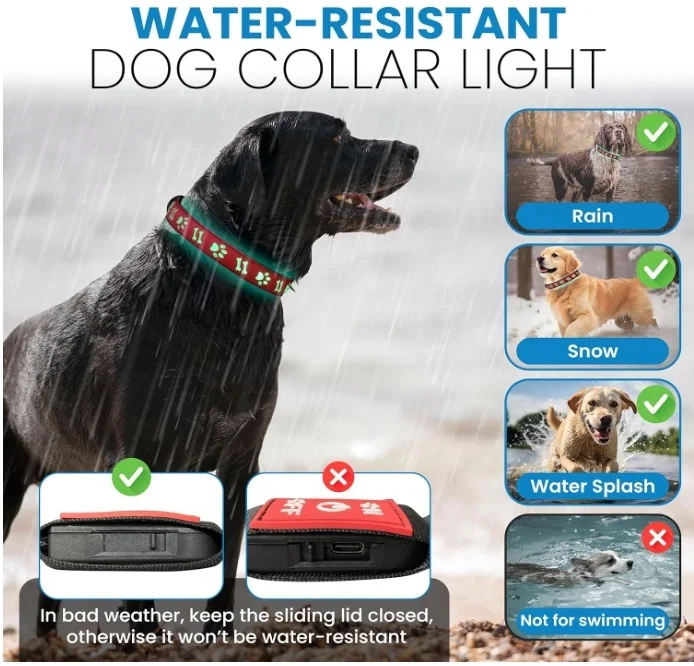 2024 waterproof LED Pet Collars Adjustable color LED Collars for Dogs Night Anti-Lost Dog Products Electronic Pet LED Dog Collar