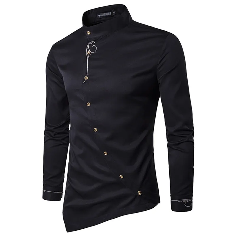 A26 Custom Men Mandarin Collar Slim Casual Shirt Crop Button Down Long-sleeved Shirts
