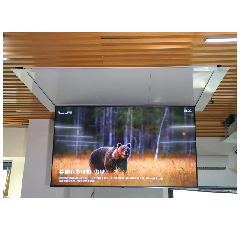 Hot-selling Ceiling Hidden 32-86Inch tv lift mechanism Telescopic drop down tv lift Electric wireless flip down tv ceiling mount