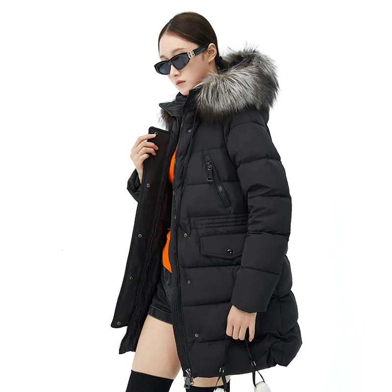 Ladies down jacket winter coat long down parka hooded with fur  real duck down filling custom clothes