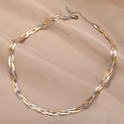 Gold Rose Gold Platinum Herringbone Chain Braid Choker Chain Necklace 38cm For Women