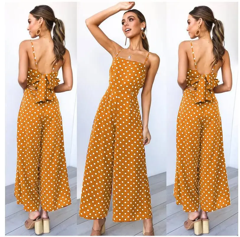 Custom Sexy Dew Polka Dot Back Straight Designer Woman Ladies Rompers Jumpsuits