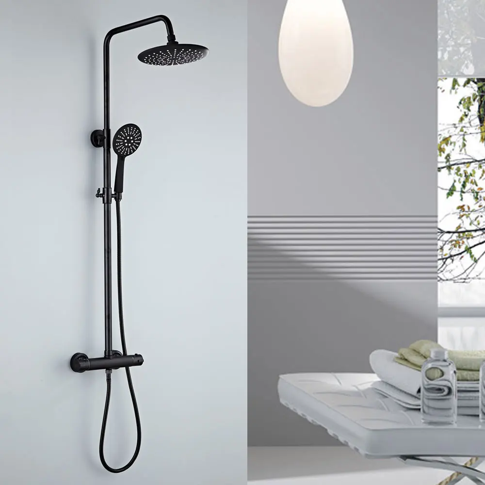 Роскошный современный стиль латунный материал черный цвет для ванной комнаты термостатический набор смеситель аксессуары для ванной комнаты