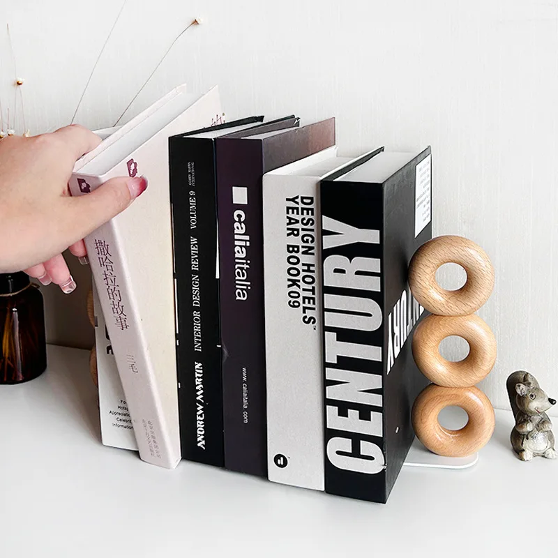 Beech Bookends, simple donut shape thick Bookend for Shelves, Book Ends for Heavy Books,Bookend Stopper, Black Bookends 1 Pair