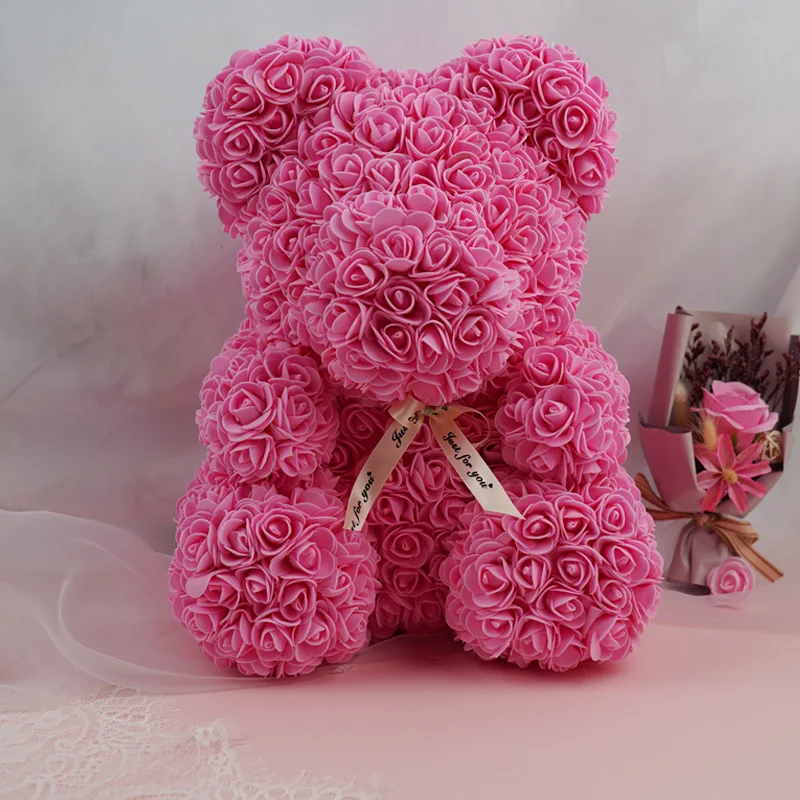 Popular And Premium Rose Flower Teddy Bear In Clear Gift Box