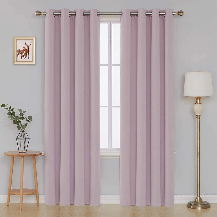 Amazon Plain Living Room Curtain Pink Blackout Curtain Top Seller Solid Color 100% Polyester Flat Window High Shading(70%-90%)