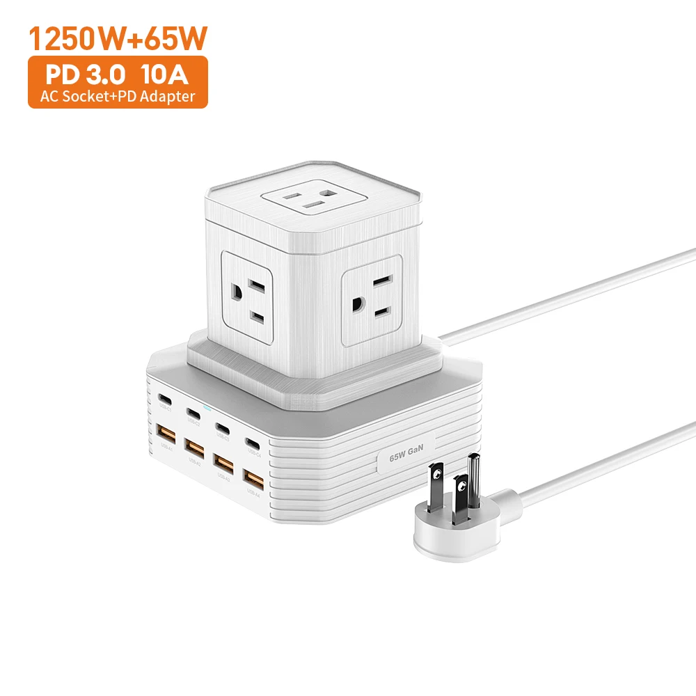 Vina 65W 4A+4C multi ports Fast Charger Power Extension Strip,Pd 20w Power Extension Socket,Type-c Cube Power Socket