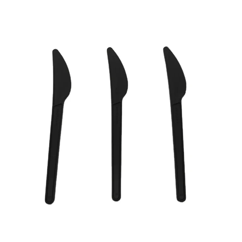 CPLA 6' inch 16cm knife fork spoon cutlery set black white color custom disposable biodegradable eco-friendly cutlery