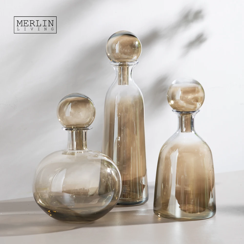Merlin Living Amber Glass Vase Ball Socket Tabletop Luxury Vase Decoration For Glass Flower Vase