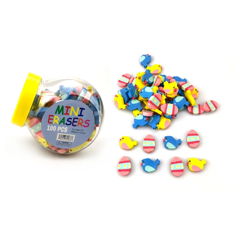 Creative 100pcs Pack Set Fruit Cake Custom Shape Mini Erasers Rubber Cute Kids Gift School Student Easter Eraser