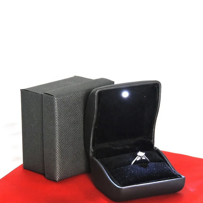 PU Leather Ring Box Cover LED Light Ring Box Marriage Engagement Wedding Earrings Coin Jewelry Gift Box