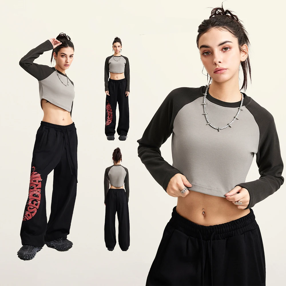 285Gms Cotton Stone Women Distressed Vintage T-shirt Tshirt Dtg Print Oversize Crop Top Casual Long Sleeve Women T Shirt