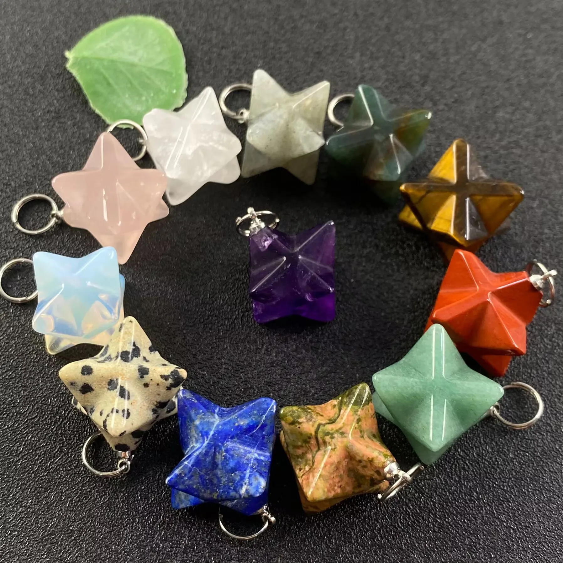 Selling natural stone crystal agate pendant Lapis Lazio 13mm Merkaba satellite clavicle chain jewelry