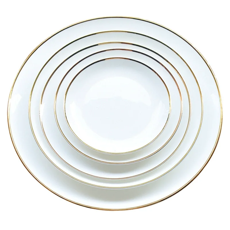 Wholesale custom Luxury Porcelain Plate for Restaurants Hotel Dinnerware Plates Set Ceramic Dinner Plates With Gold Rim