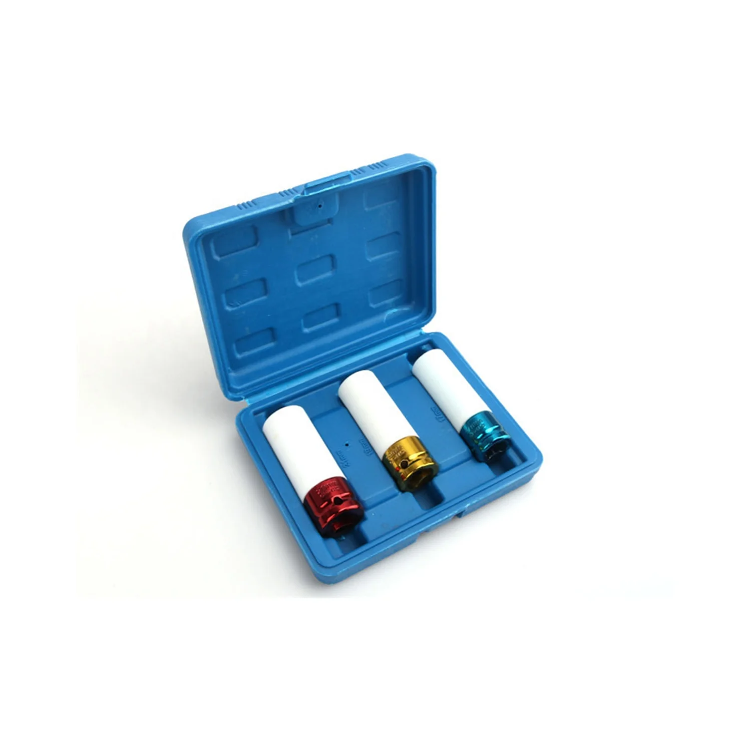 3PCS 17/19/21mm Tyre Protection Sleeve 1/2 Colorful Steam Sleeve Wall Deep Impact Nut Socket Set