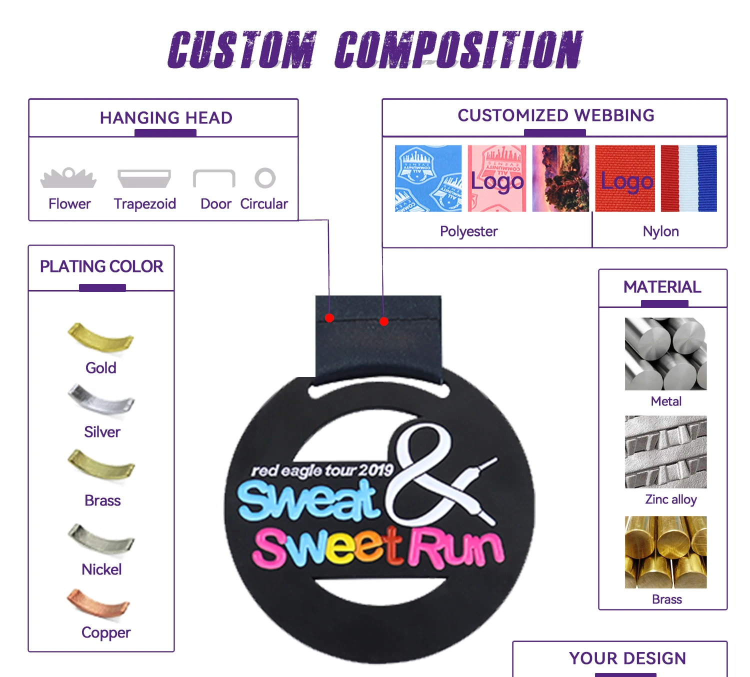 Custom Gold Running Blank Box Crystal Holder Key Ribbon Hanger Swimming Basketball Soccer Football Metal Trophies Sports Medals