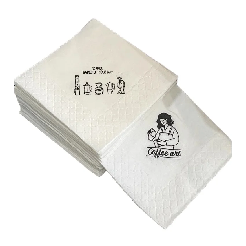 Custom 2ply Napkin With Logo Drawings Disposable Dinner Cocktail Beverage White Printed Serviette Tissue Paper Napkins