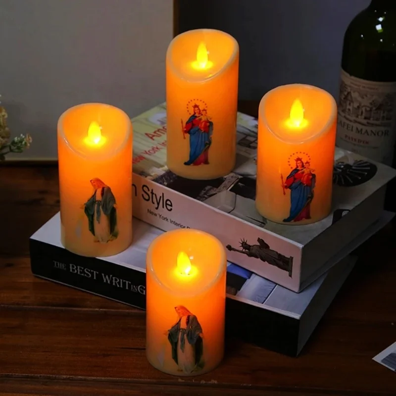 Flameless Electronic Candle Battery Jesus Christ Candle Light Praying Christian Decoration For Catholic Believer Holy Ornam Lamp