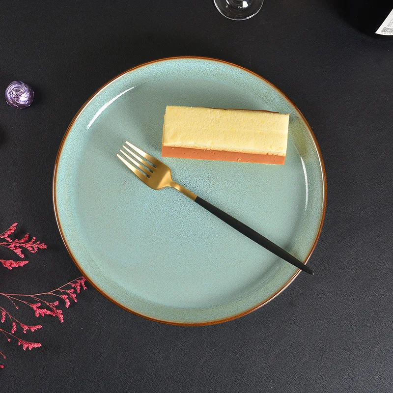 Western-style Simple Ceramic Plate Tableware Household Fruit Salad Plate Round Crystal Glaze Plate