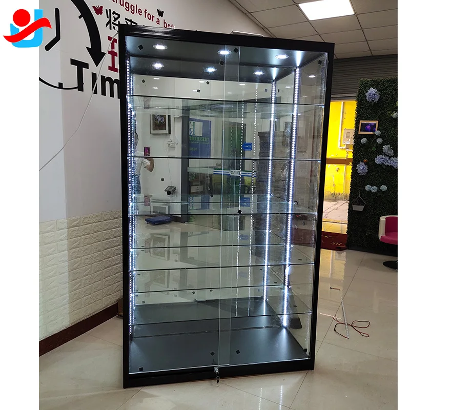 6 layers full vision retail smoke shop showcases glass showcase glass display  display cabinet toy display with light strips
