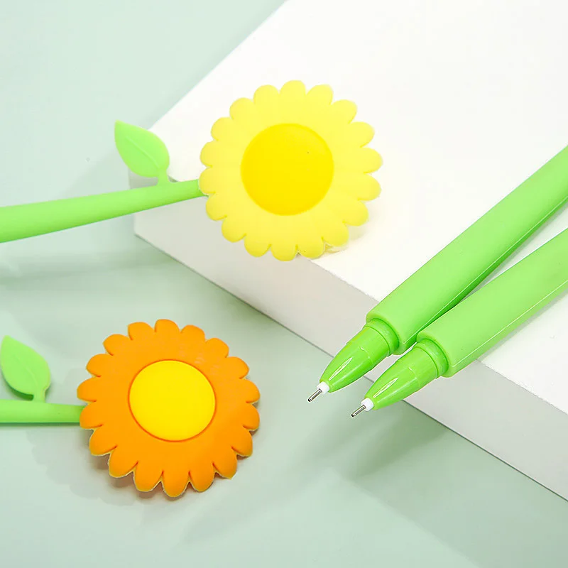 Office School Supplies Sun Flower Pen Silicone 3D Soft Touch Gel Pen Custom Wholesale Pens Cute