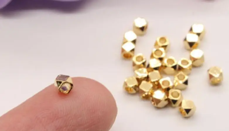 Diy Accessory Square Metal Jewelry Fashion Fishing carved square raw brass solid cube hexagon beads