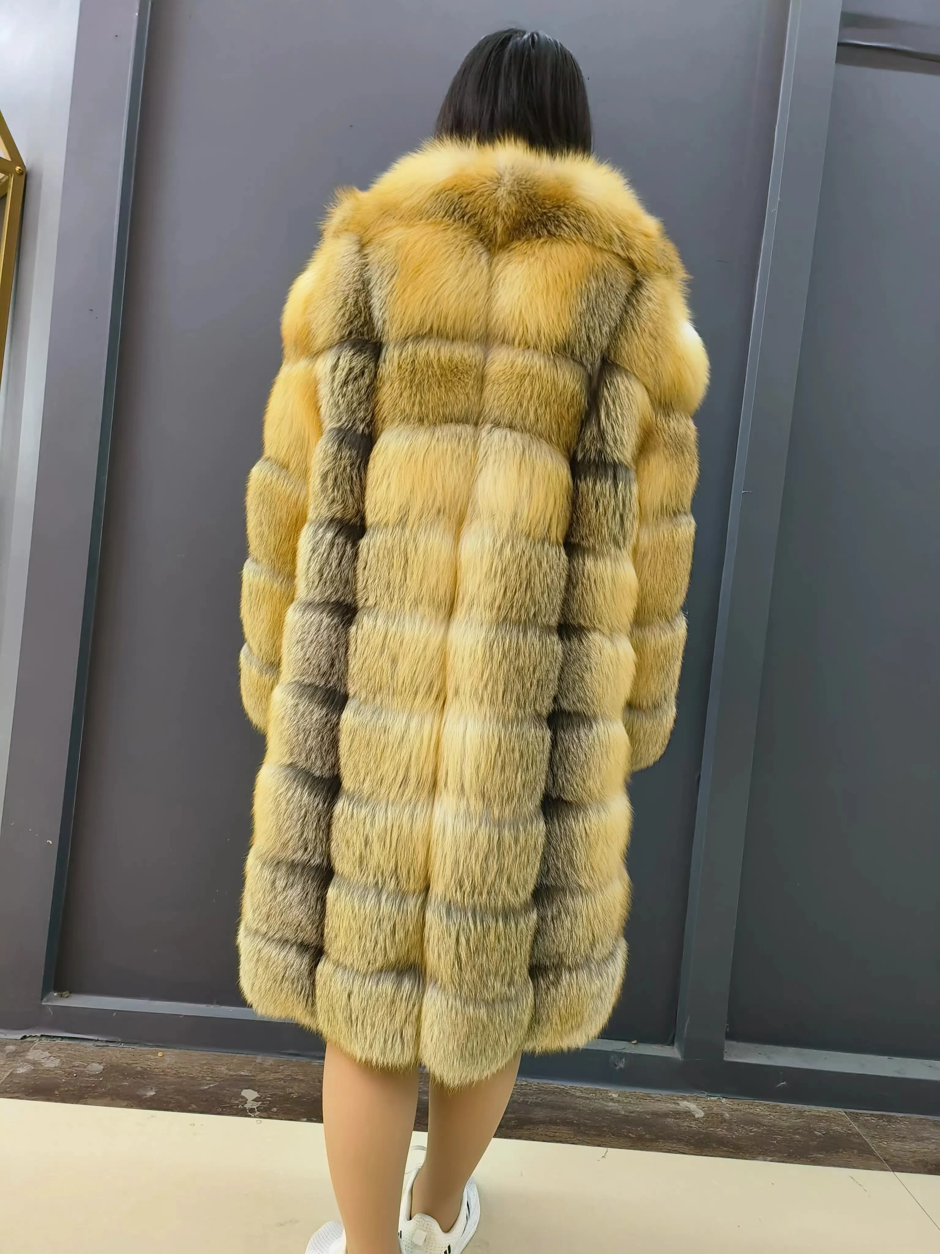 New Style Custom Gold Island Fox Fur Women Coat Wholesale Natural Red Fox Fur Coat With Big Fur Collar