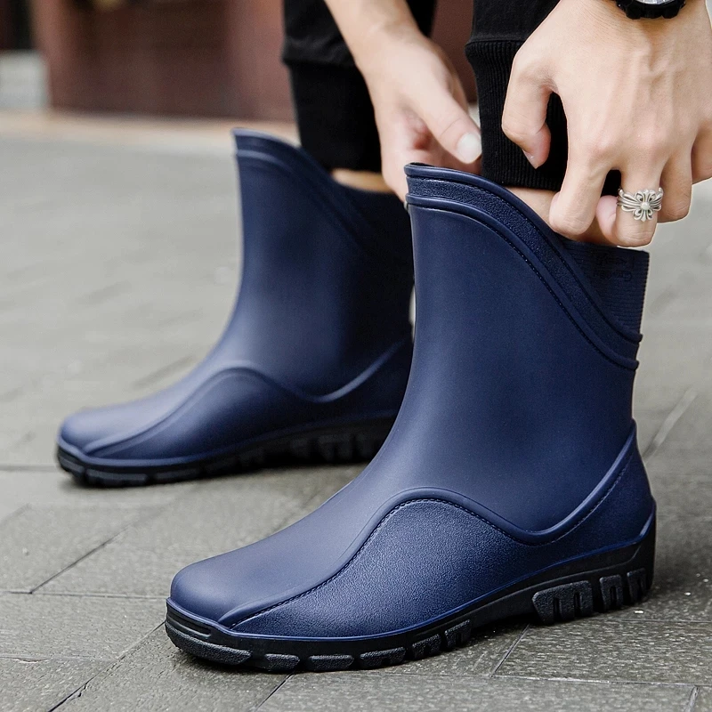 Fashion men ankle rain boots new non-slip chelsea rain boots