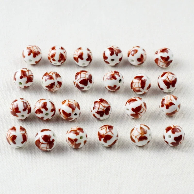 2023 wholesale hand drawing butterfly 12mm Red Round porcelain loose beads jewelry making beads
