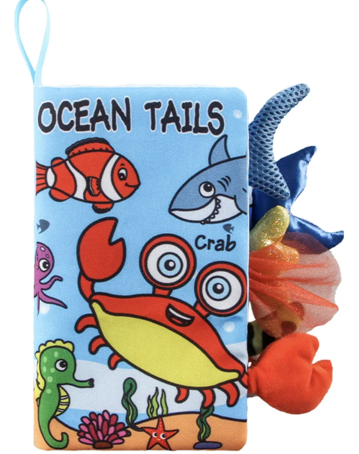 3D Early Education Teach Interactive Fabric Jungle Farm Sea Animals  Tails Baby Cloth Books  Montessori Toy Washable infant 0-1