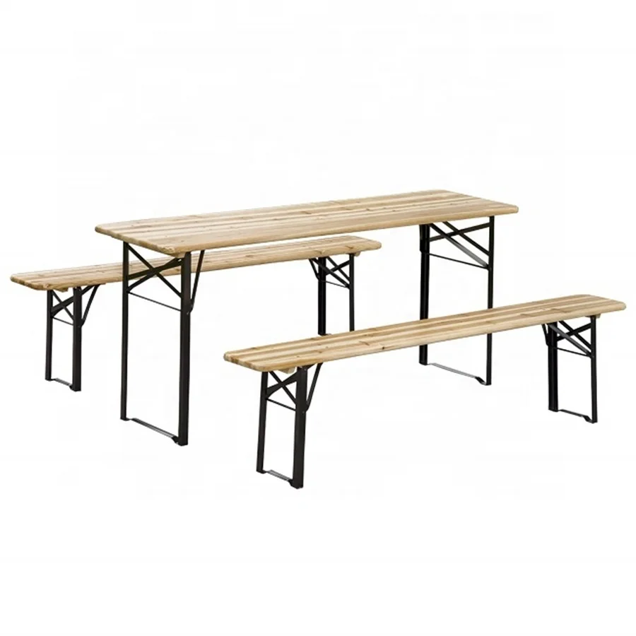Outdoor Picnic Dining 6 FT Beer Foldable Solid Wooden Folding Table and Bench Set
