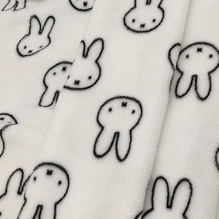Knitted 100% Polyester Double-sided Fleece Cartoon Rabbit Printed Flannel Fabric