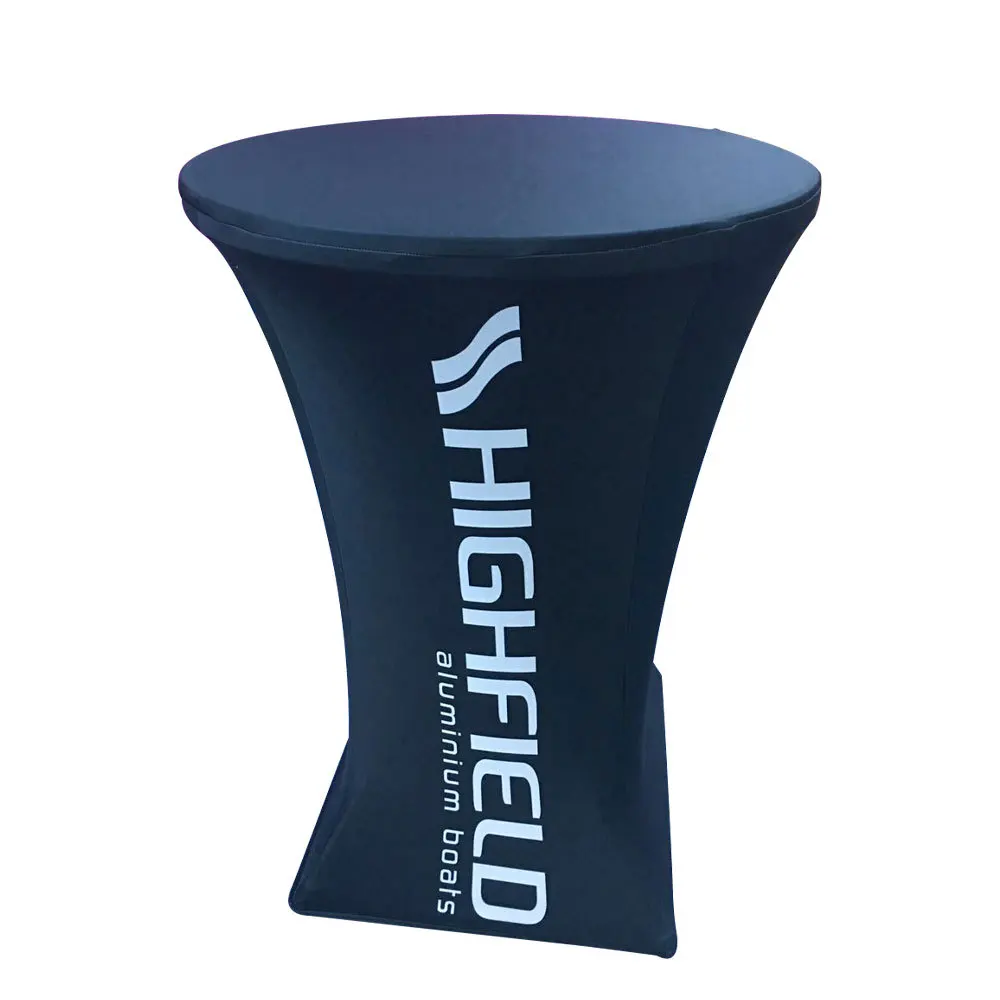 Custom Logo Spandex Polyester Printed Round Black White Rectangle Square Fitted Tablecloth Party Wedding Banquet Table Cloth