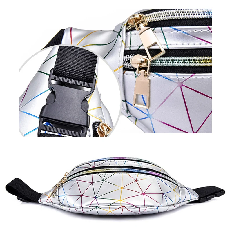 Holographic Fanny Pack Ladies Leather Waist Bag Women Sports Fanny Bags Waterproof Running Belt Bag Chest Pouch