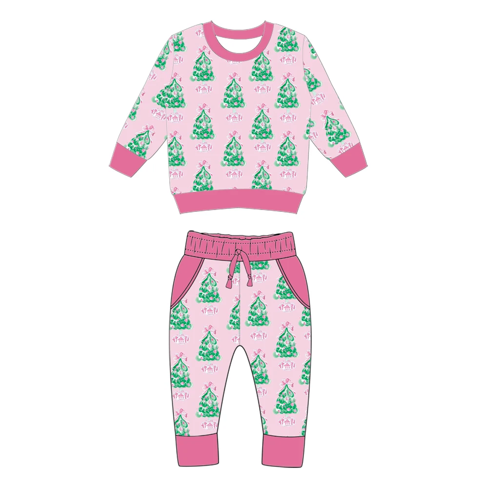 Hot Sale Polyester Christmas Smile Kids Outfits  Kid Unisex Long Sleeves Round Neck Sets Clothes