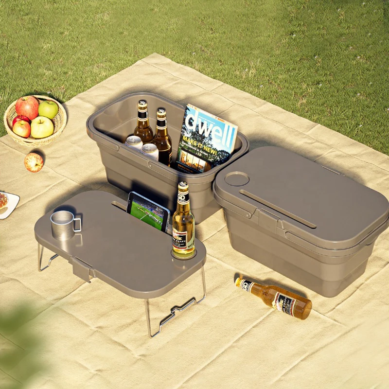 Personalized Outdoor Camping Hiking Portable Folding Picnic Basket with Table Lid Collapsible Storage Basket