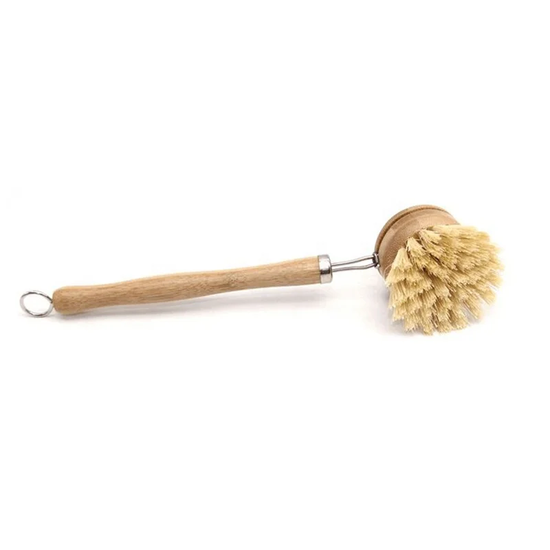 
Eco-friendly Natural long Handle Kitchen Dish Cleaning Brush Scrub Vegan Plant Fiber Bristle pot pan vegetable brush 