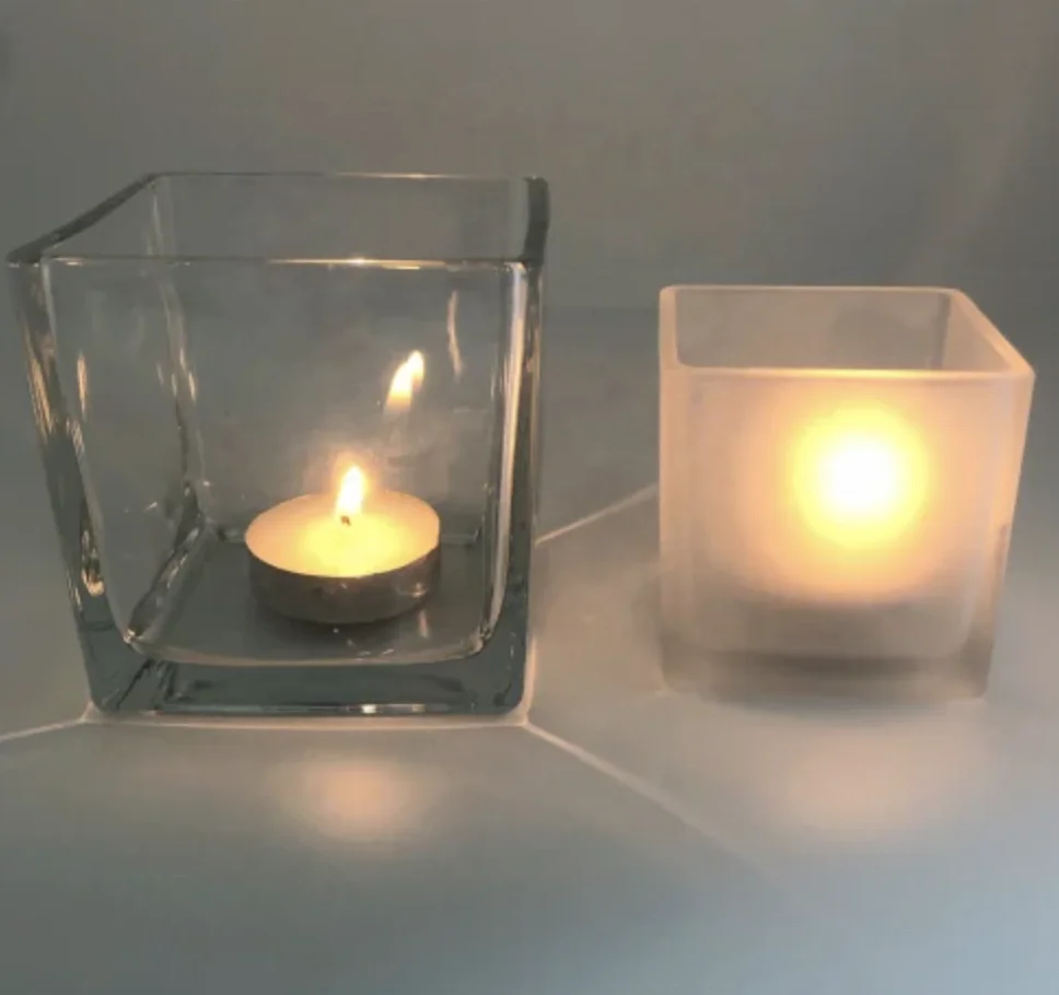 wholesale high-quality clear square glass candle jars & candle holder for home decor with lid