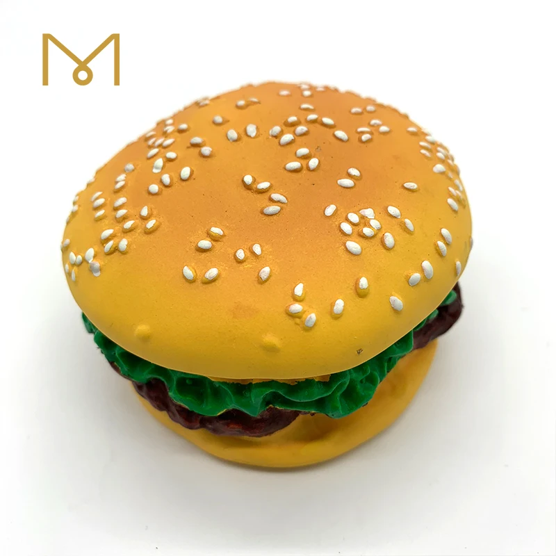 Promotion Eco friendly Squeaky Burger Bread Pet Cheeseburger Food Latex Rubber Dog Toy Free Sample