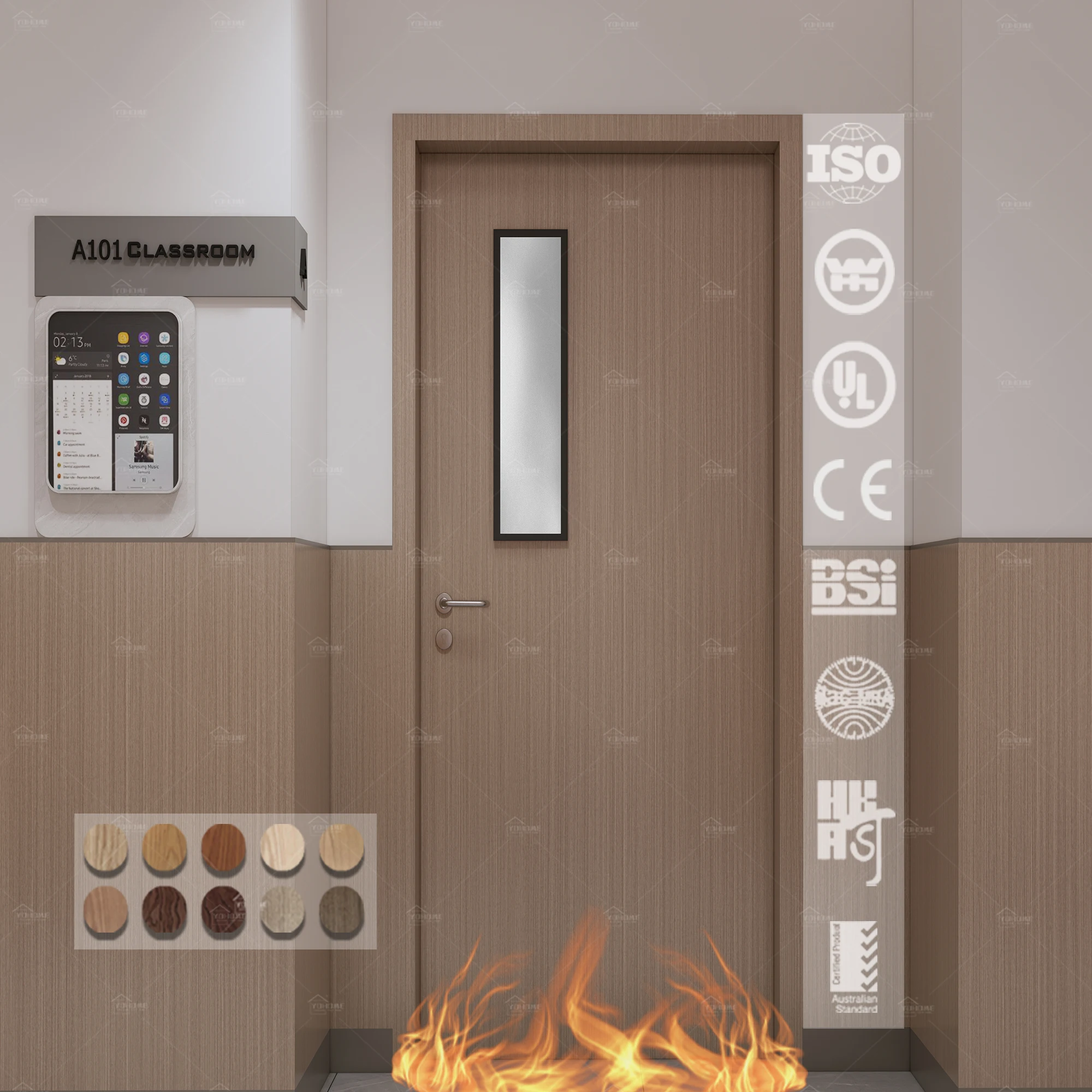 China high quality factory custom school fire proof wood door HPL fire-proof sound-proof STC 40 classroom wooden fireproof doors