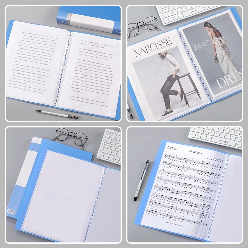 Plastic Clear Pockets Display Presentation Book A4 Data File with 10/30/40/60/80/100 Pockets Document File Folder