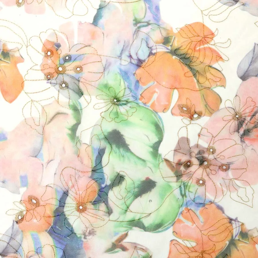 Bright Colorful Multi Metallic Yarn Embroidery Lace Tulle Printed Eyelet Fabric for  Party Wear Dresses