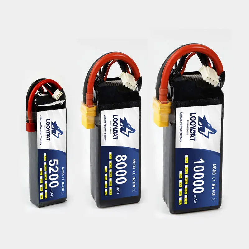 LOOYBAT 5200mAh 8000mAh 10000mAh Big Capacity Lipo Battery RC 11.1V 22.2V 3S/4S/6S Agricultural Drone Battery 25C/50C Rate