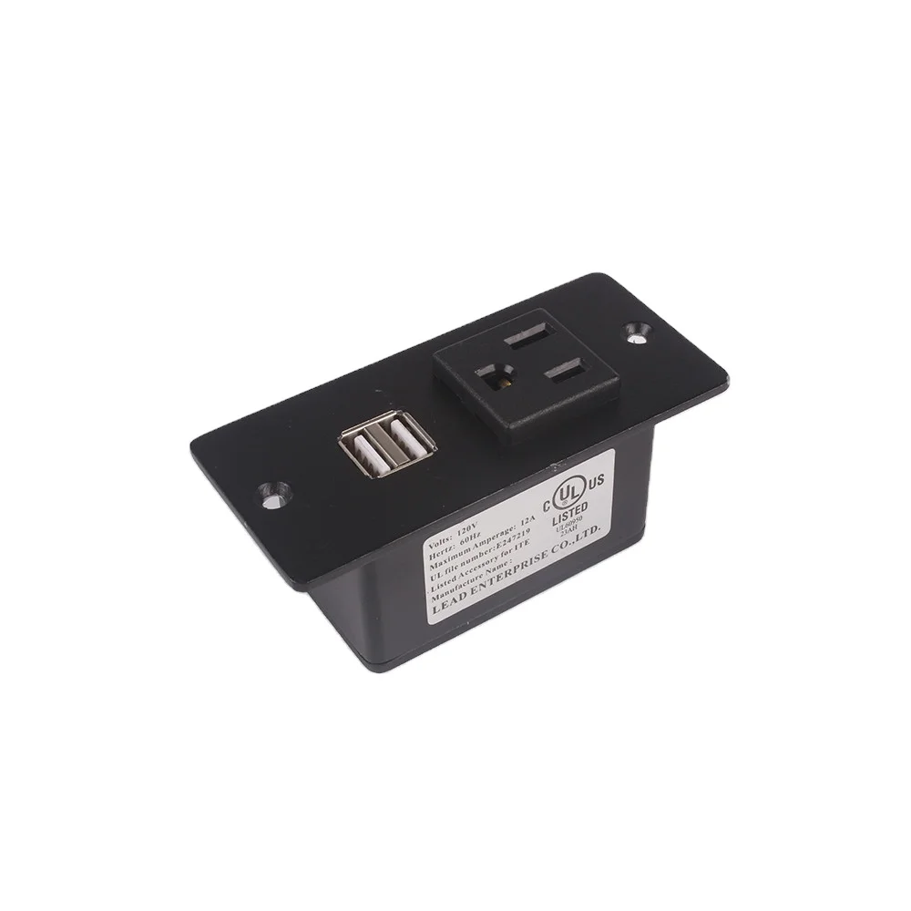 US approved Mini Desk Kitchen Conference Furniture Recessed Power Strip Socket 1 AC US Outlet with 2 USB Ports with