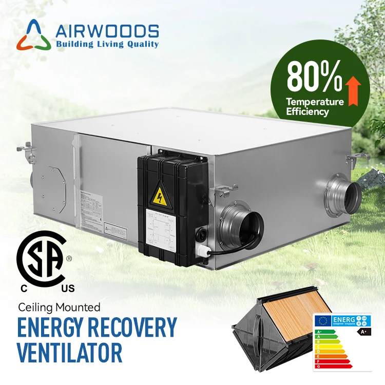 EU class A energy efficiency 10 speeds air roof erv system with plastic encapsulated DC fans