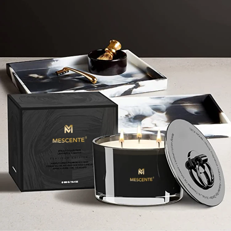 M&Scent wholesale hand made private label 3 wick scented wax wedding favors candles with packaging